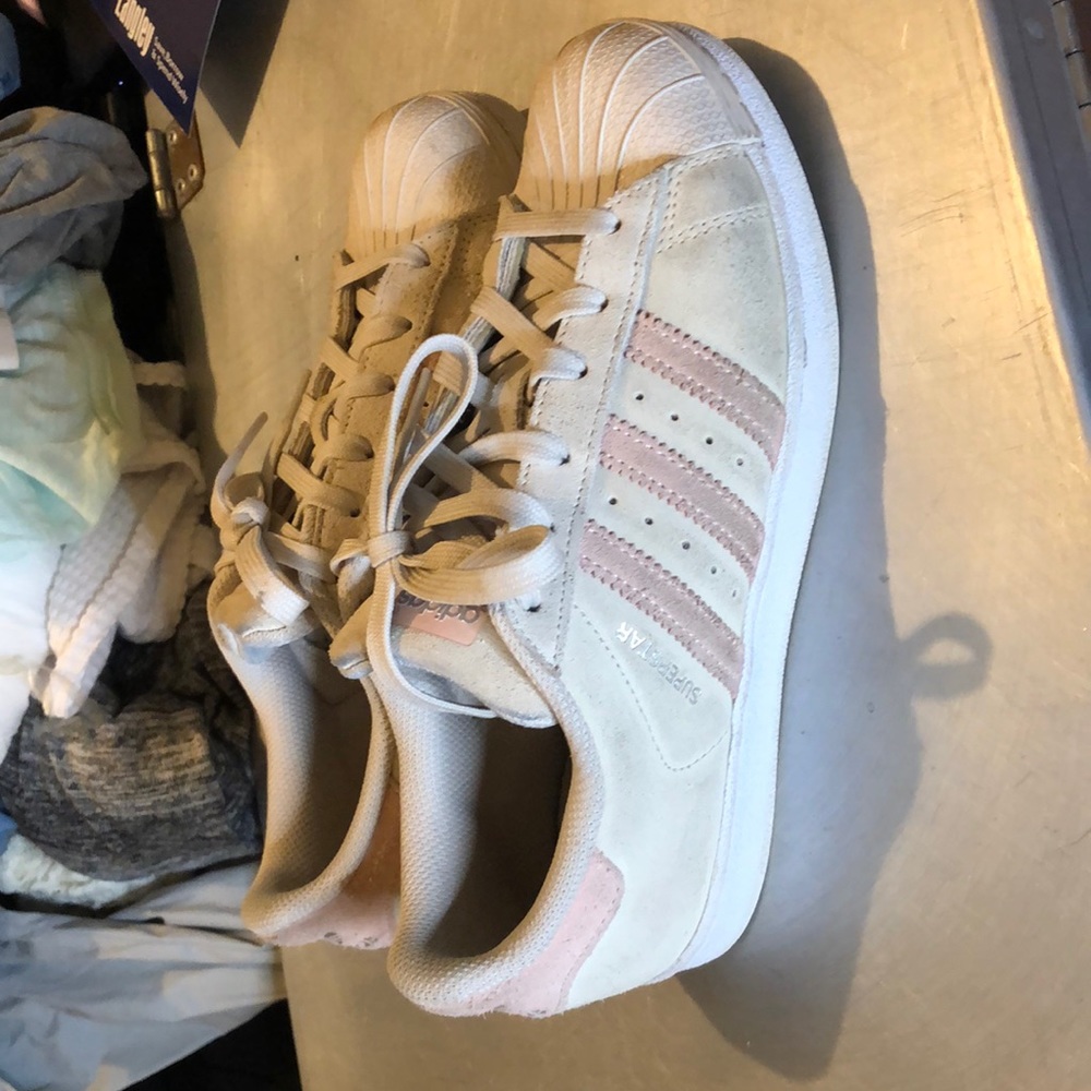 Adidas Superstars (Kids size 5, women’s size 7)